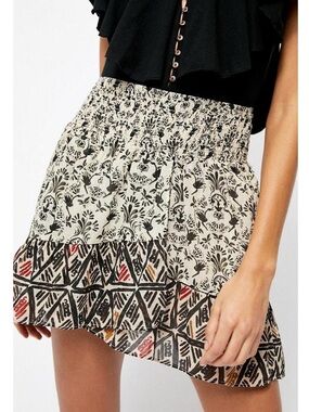 Free People XS Mini Skirt Bohemian Festival Ruffle Cotton Smocked